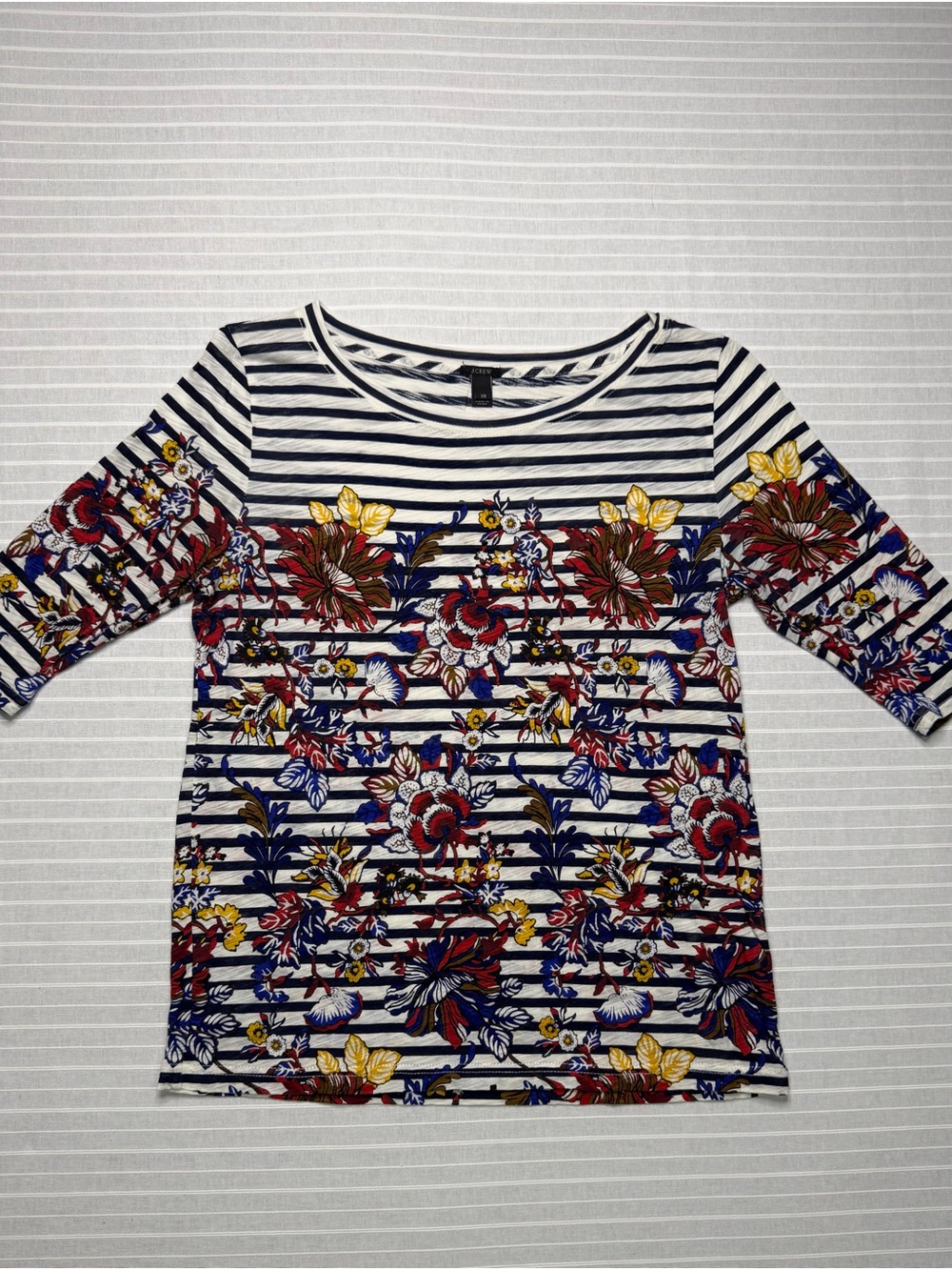 J.Crew Vintage Floral Striped 3/4 Sleeve Top XS